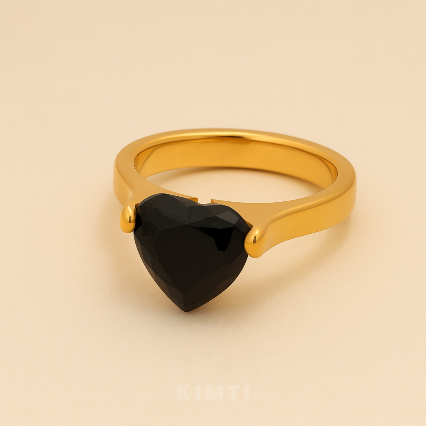 18K Gold Plated Black Heart Solitaire Ring