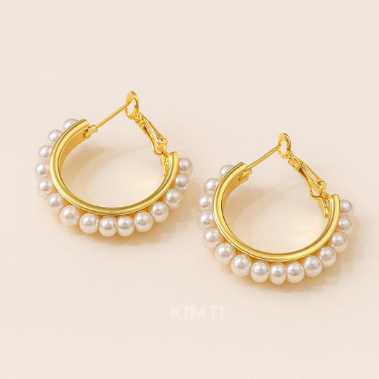 Gold Pearl Hoop Earrings
