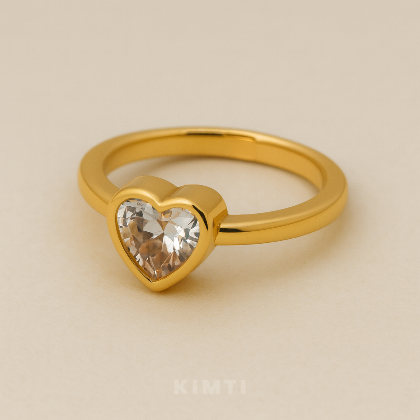 18K Gold Plated Crystal Heart Solitaire Ring