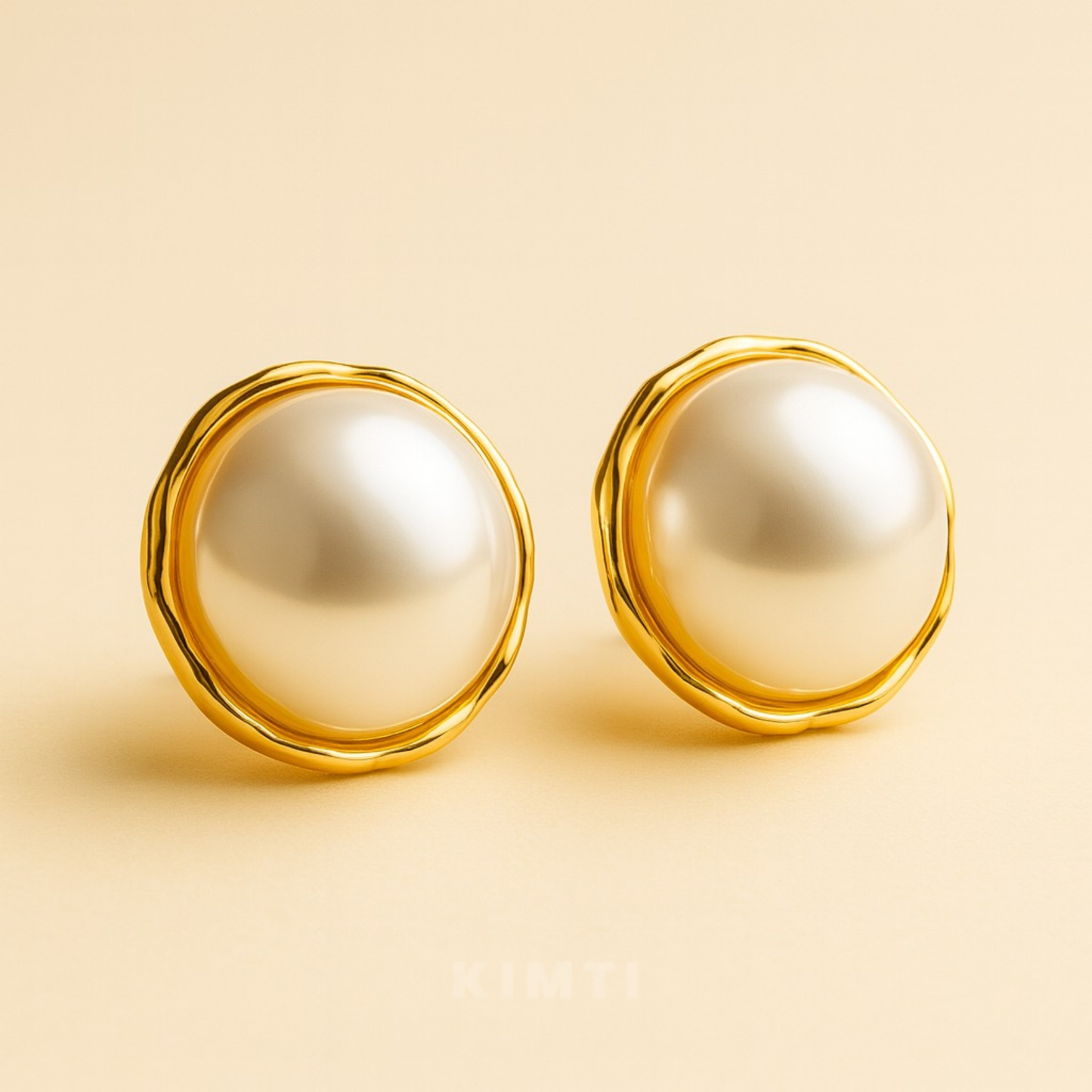 18K Gold Plated Luxe Pearl Button Earrings