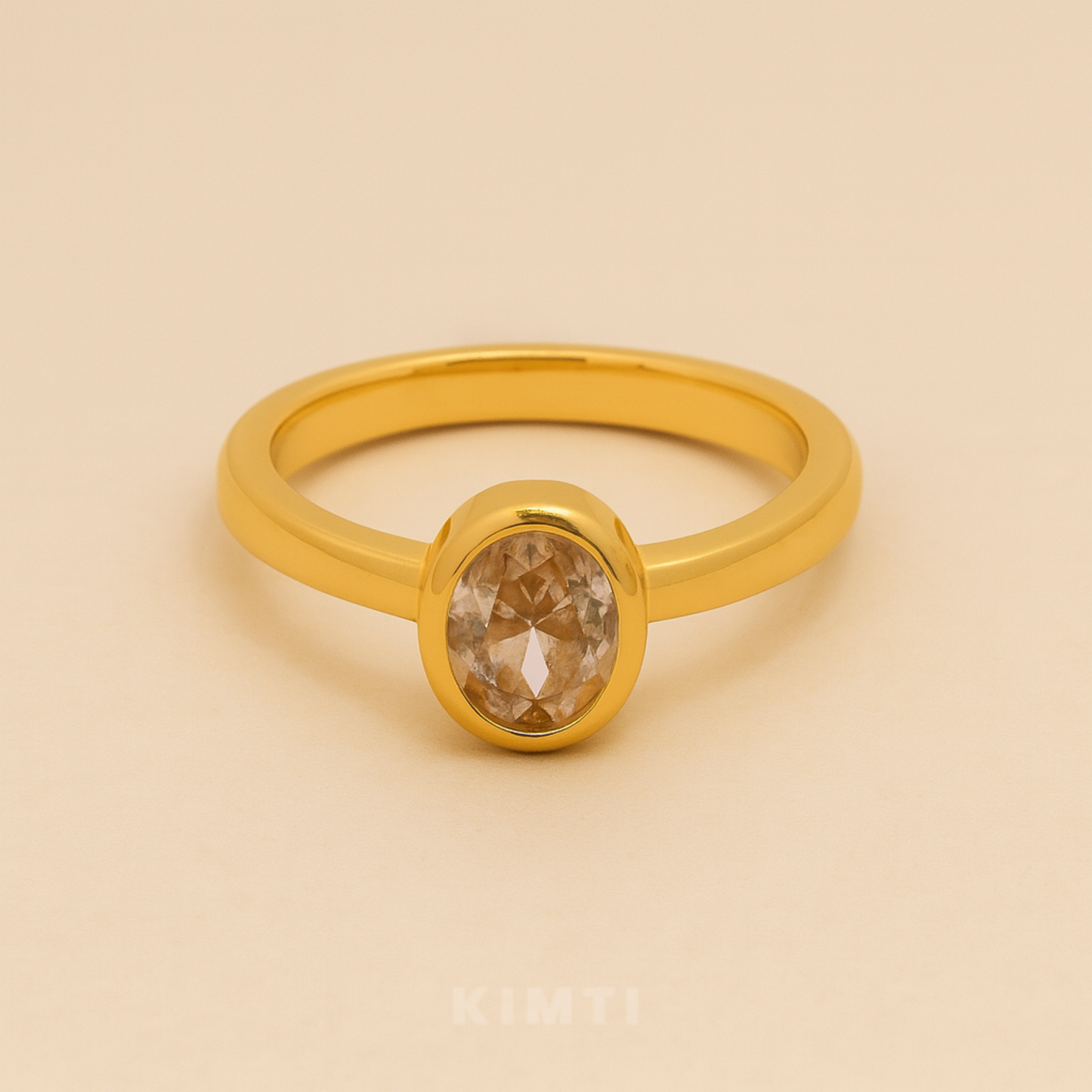 18K Gold Plated Oval Solitaire Ring