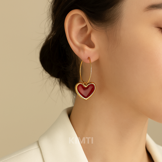 Shiny Red Heart Earring