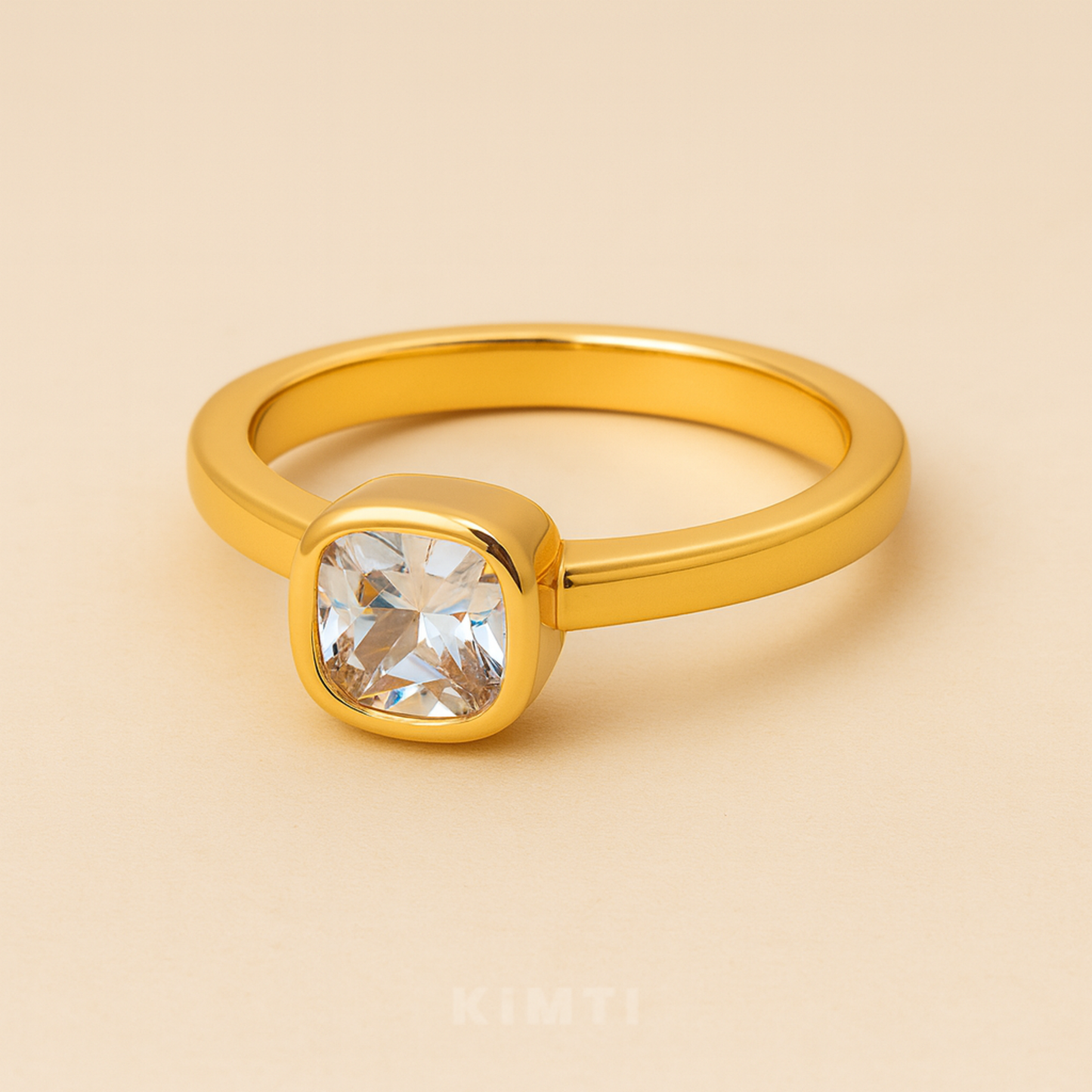 18K Gold Plated Cushion Cut Solitaire Ring