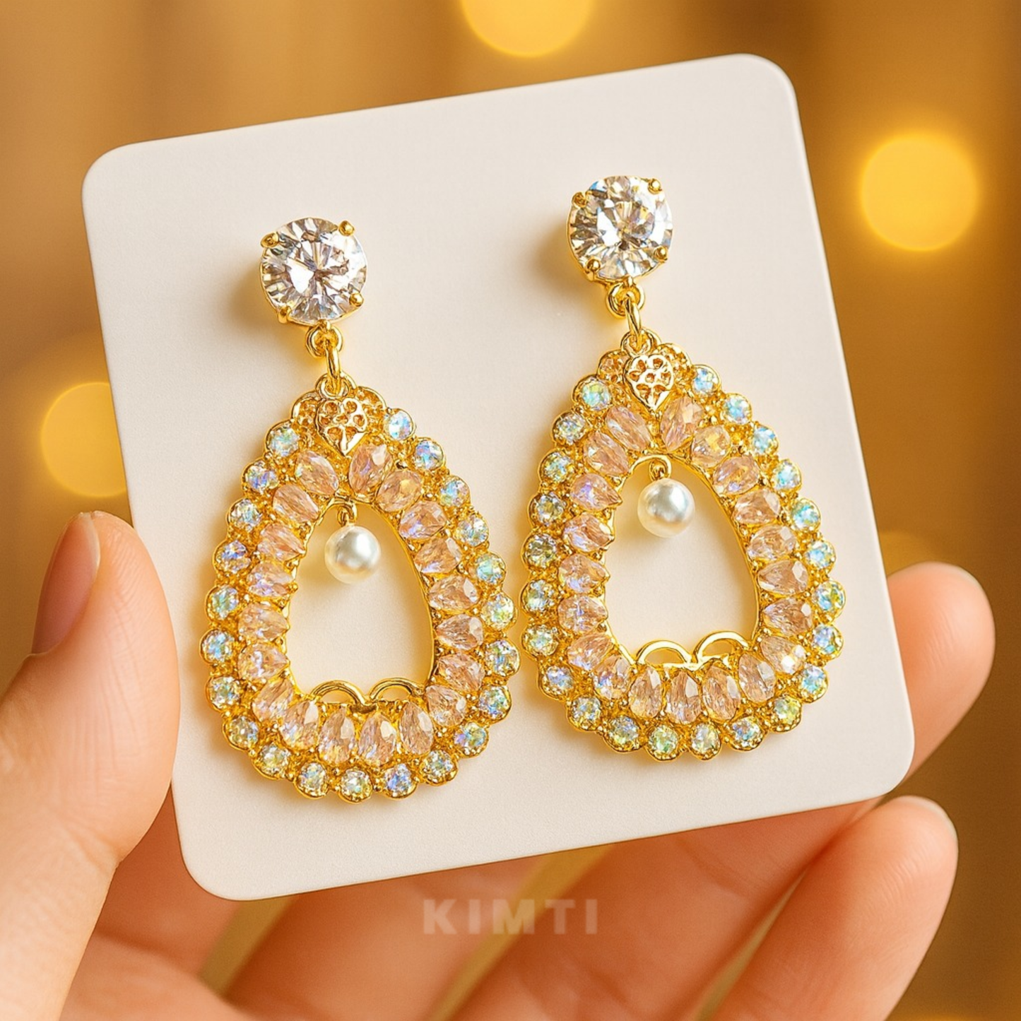 Sparkling Peach & White Crystal Earrings