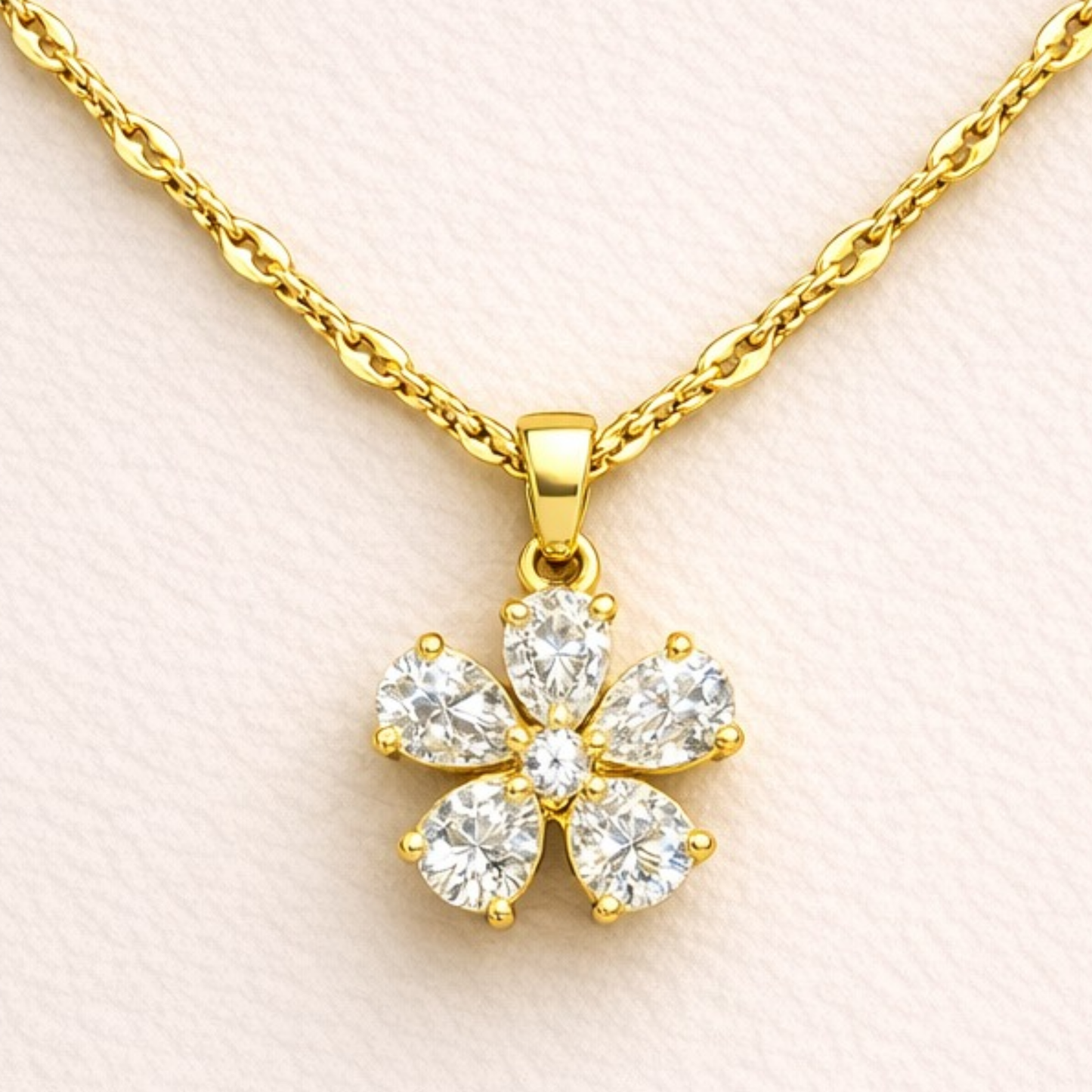 18K Gold Plated Diamond Flower Pendant Necklace