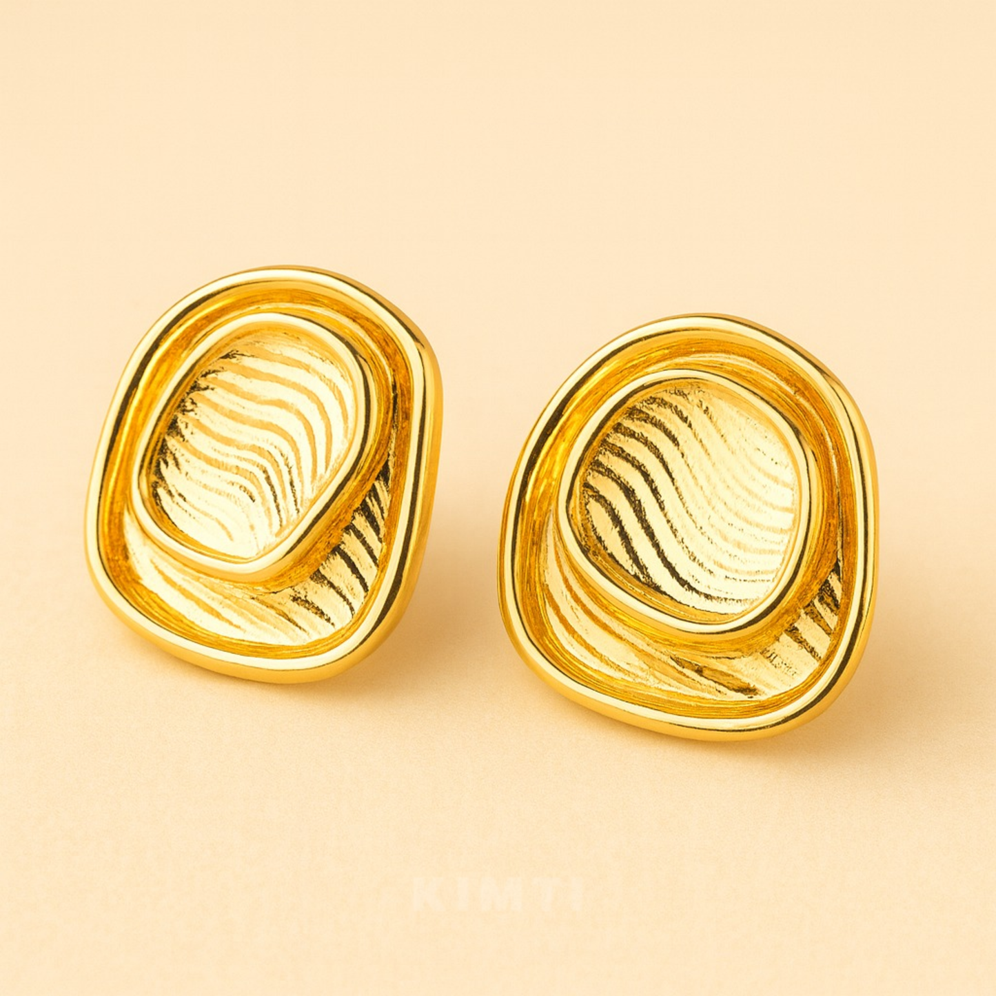 18K Gold Plated Textured Wave Stud Earrings