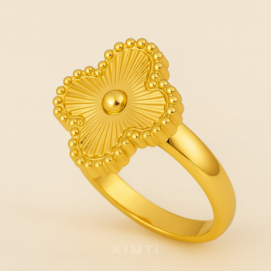 18K Gold Plated Anti-Tarnish Clover Motif Gold Ring