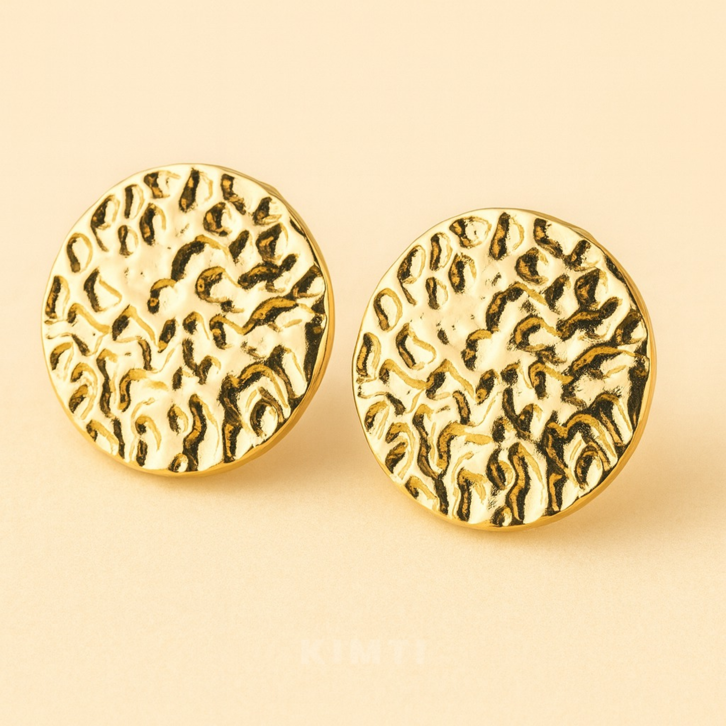 18K Gold Plated Textured Round Earrings