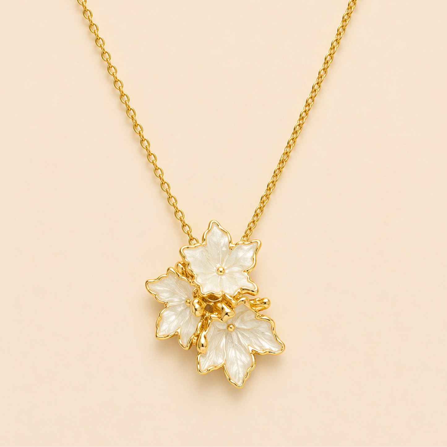 18K Gold Plated Pearl Petal Necklace