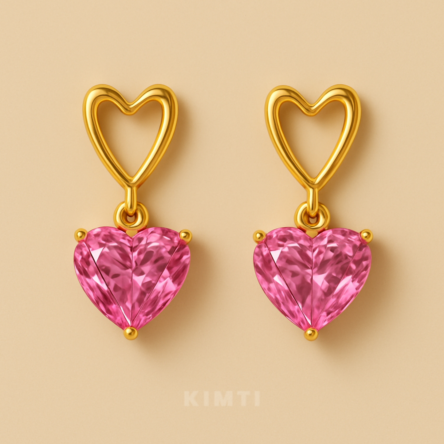 Pink Crystal Heart Dangle Earrings