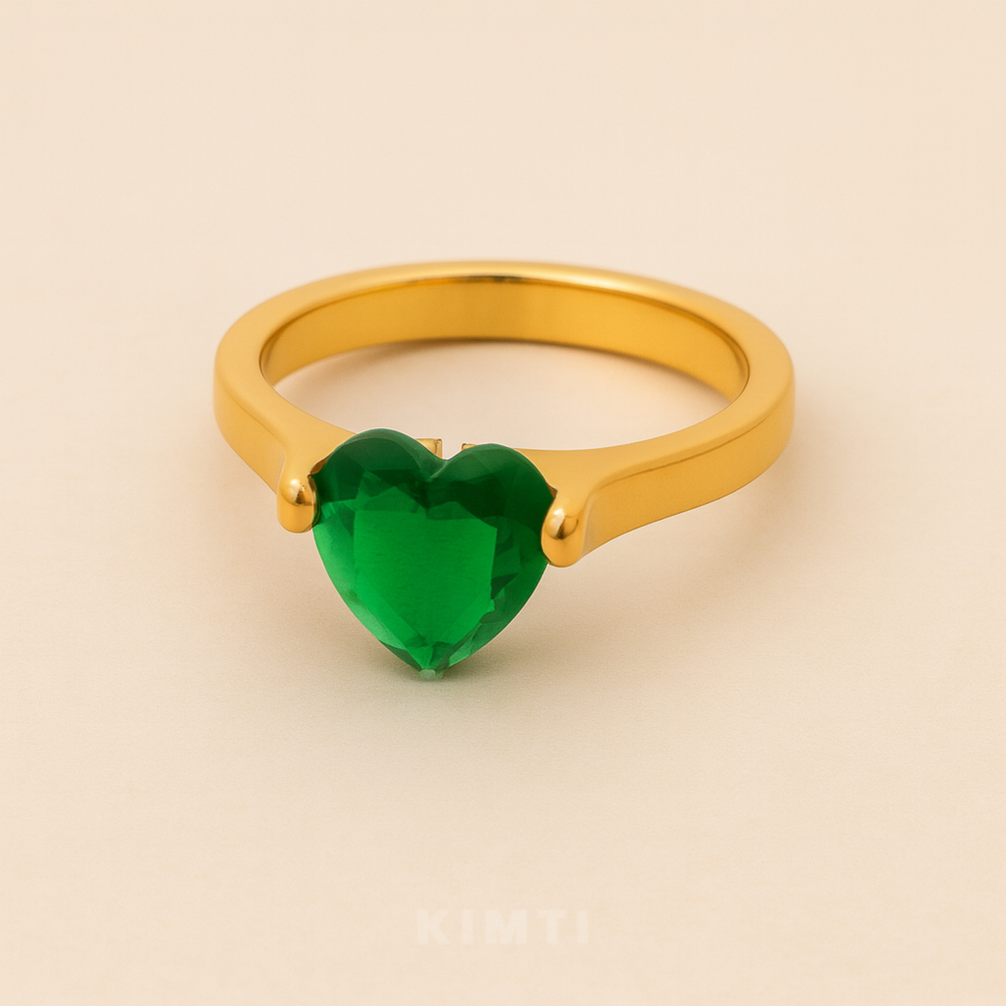 18K Gold Plated Green Heart Solitaire Ring