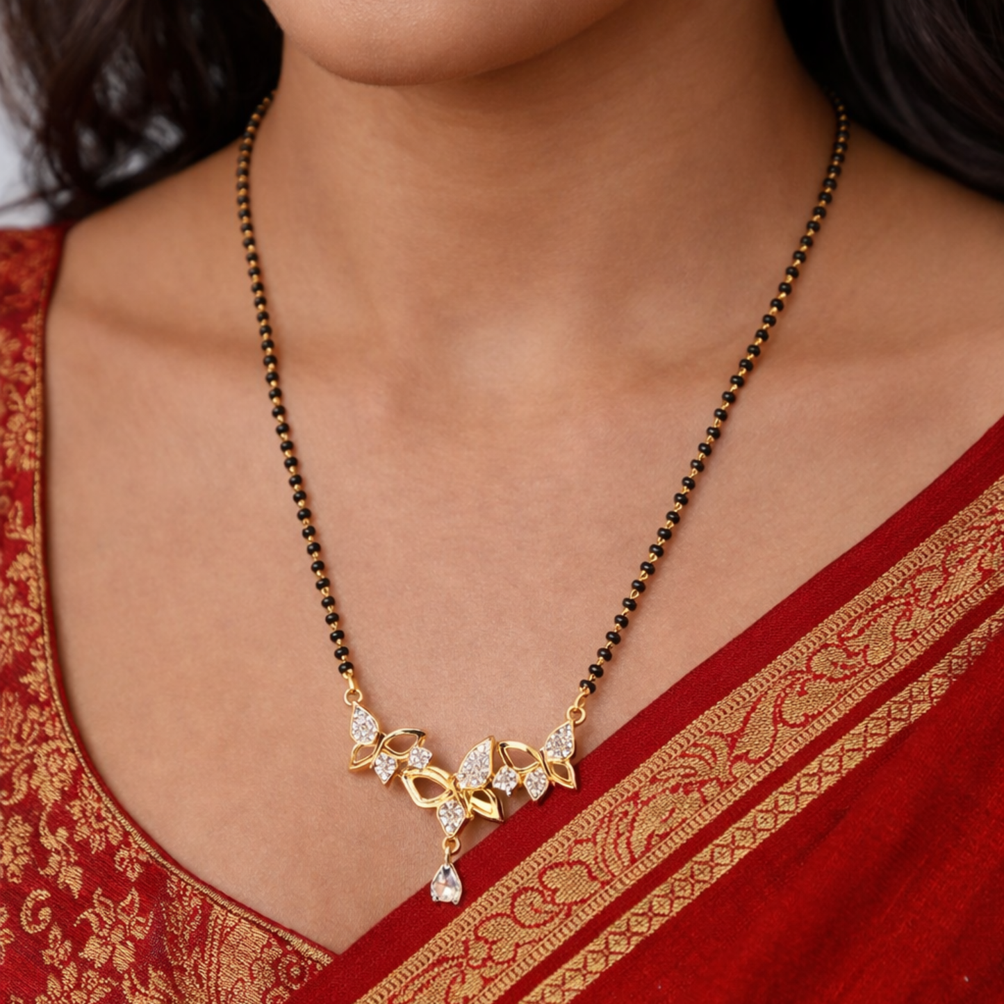Floral Leaf Gold Plated Mangalsutra