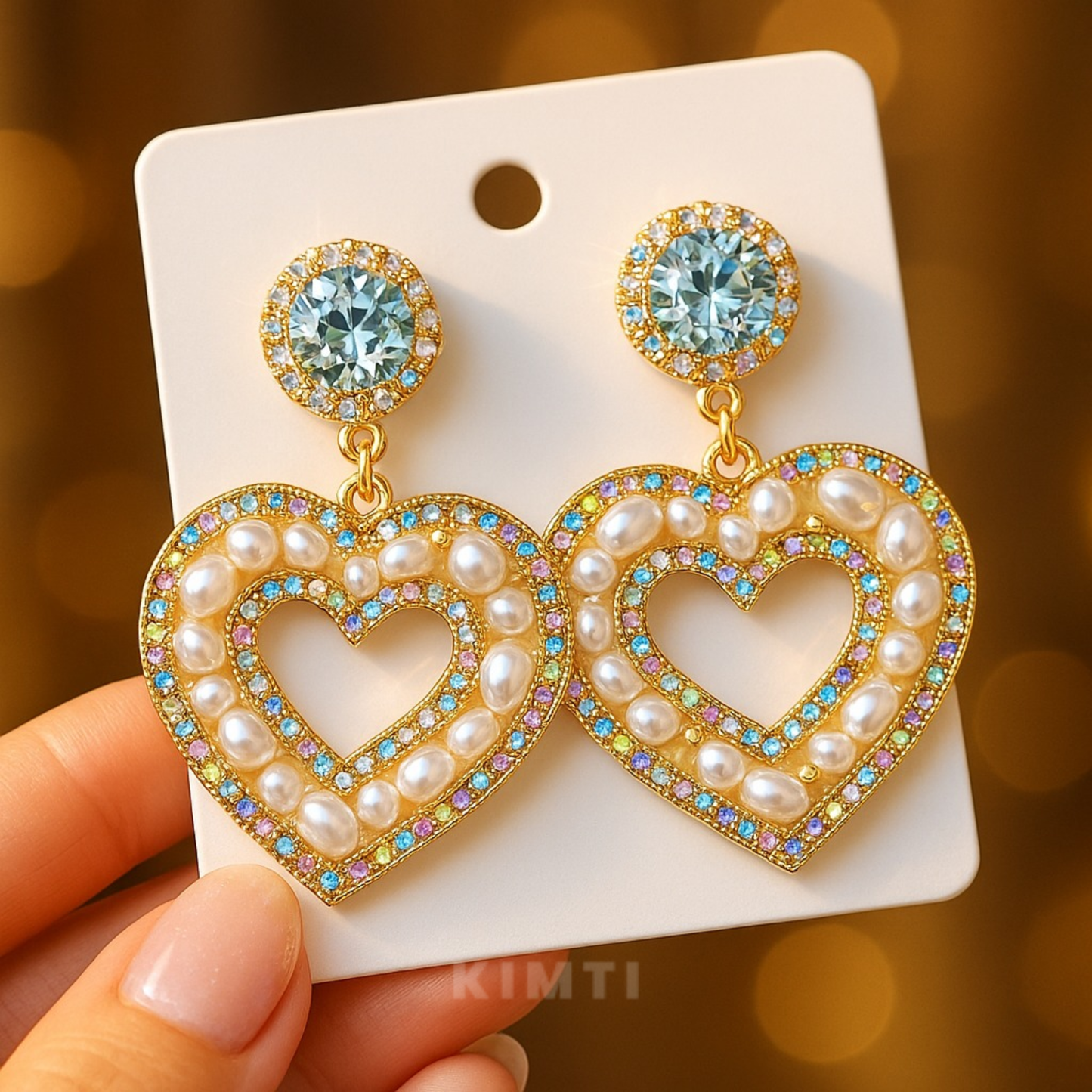 Luxury Pearl Heart Dangle Earrings