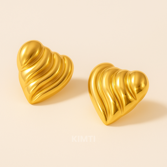 18K Gold Plated Heart Shape Stud Earrings