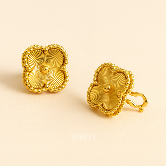 Golden Clover Floral Stud Earring