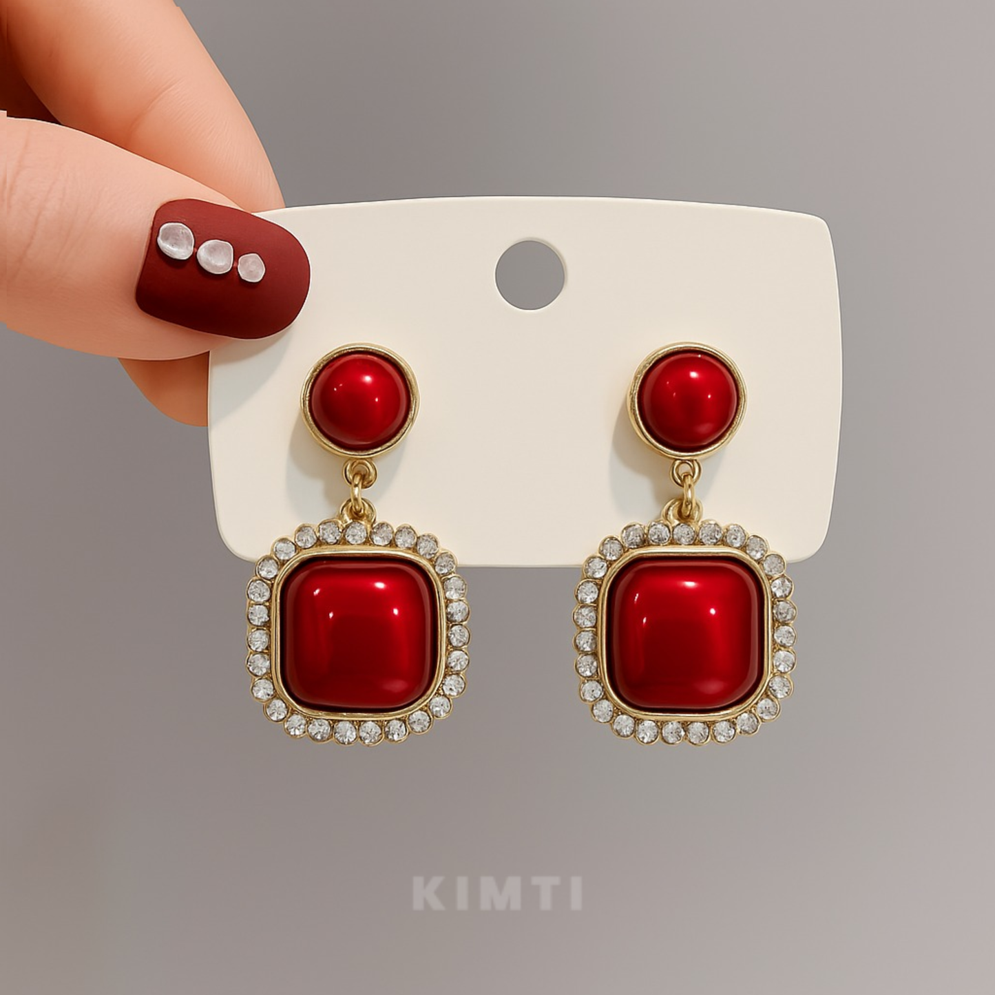 Ruby Pearl Top Stone Drop Earrings