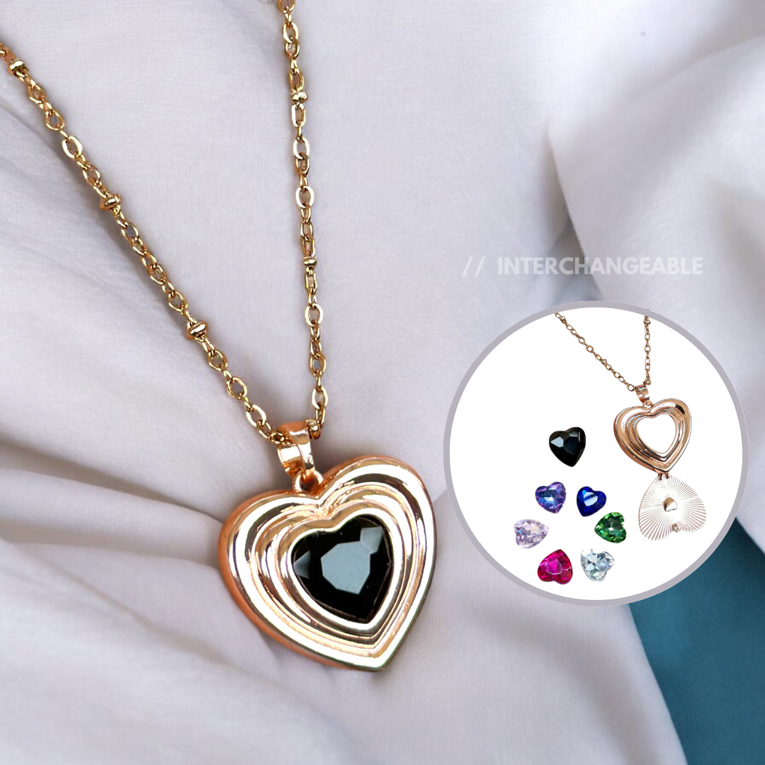 Anti Tarnish Inter Changeable Heart Gold Necklace