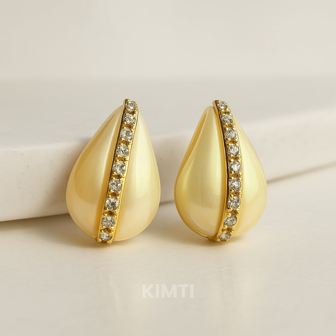 Gold Pearl Drop Stud Earring