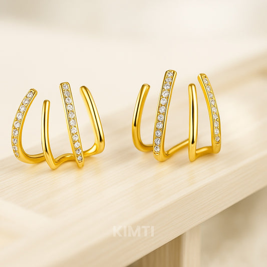 Diamond Four Claw Golden Stud Earring