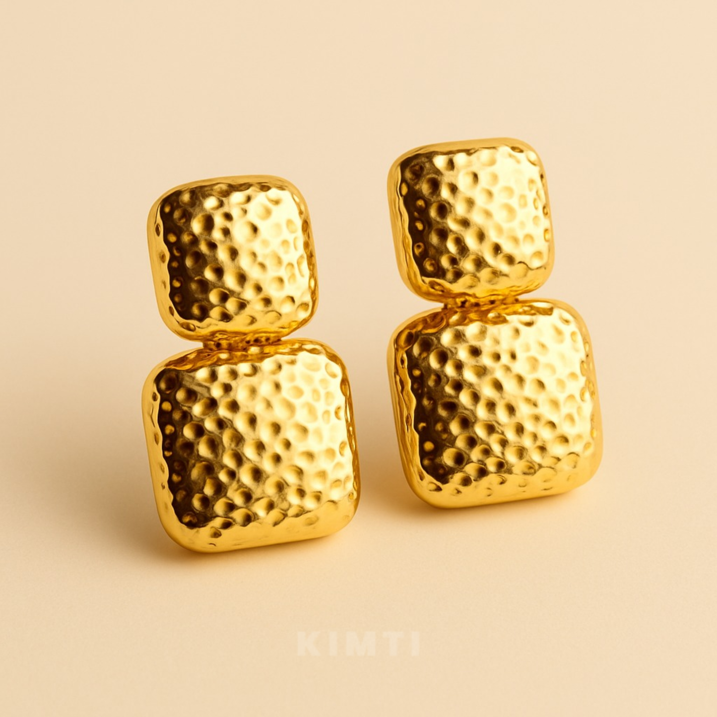 18K Gold Plated Hammered Square Drop Earrings