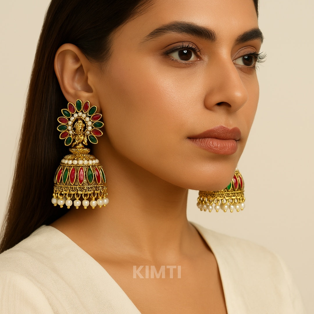 Gold Stone-Studded Jhumka Earring