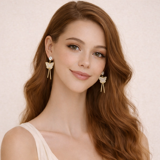 White Butterfly Dangler Drop Earring