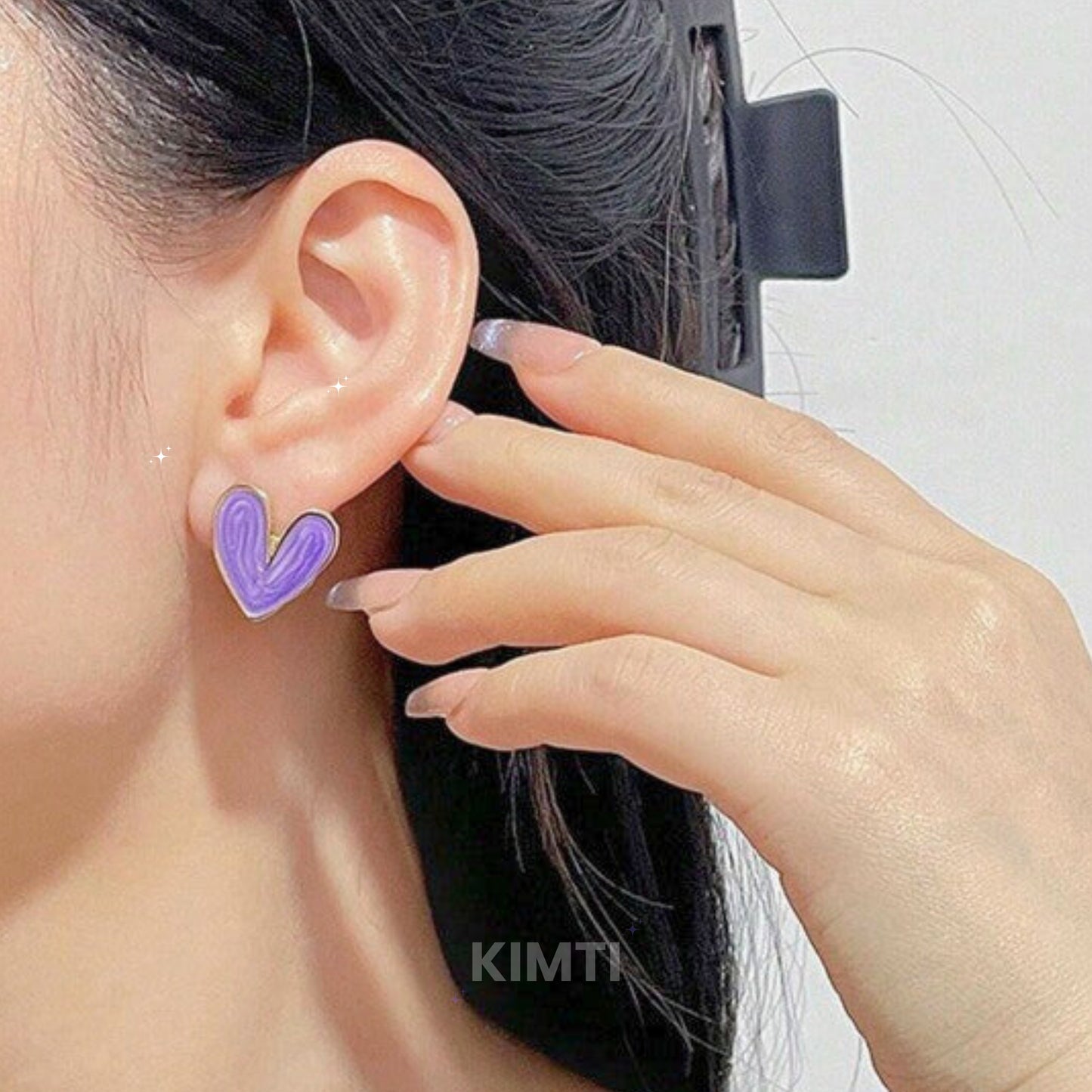 Purple Heart Shape Stud Earring