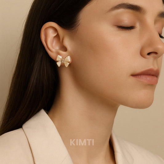 White Bow Stud Earrings