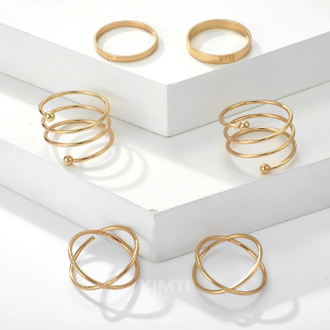 6Pcs/Sets Geometric Circle Finger Rings Stack