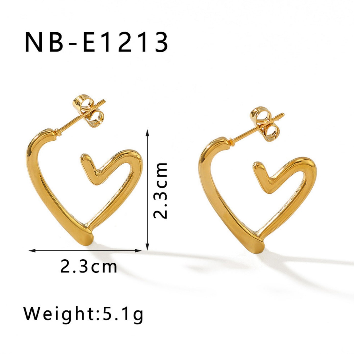 18K Gold Plated Heart Hoop Golden Anti Tarnish Earring