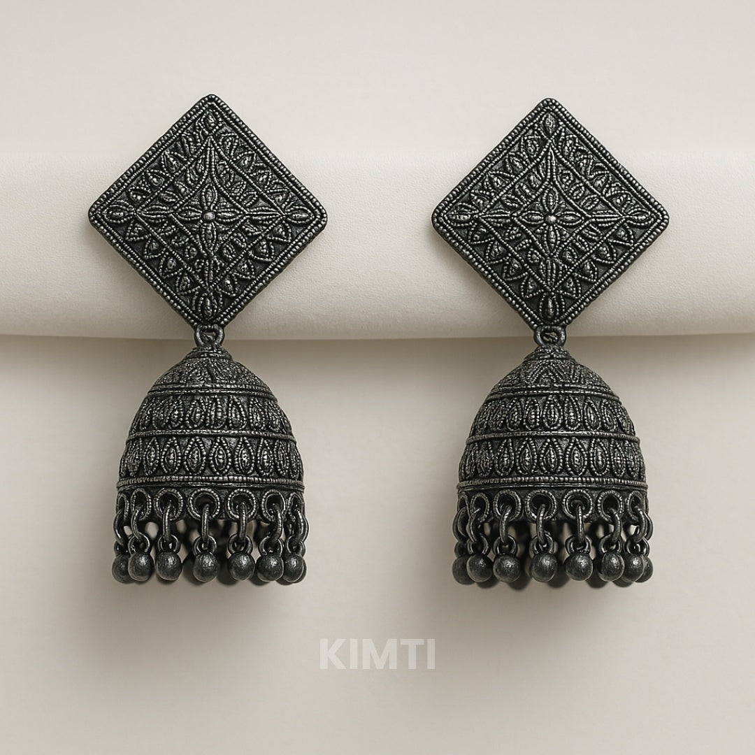 Black Oxidised Triangle Jhumka Earring