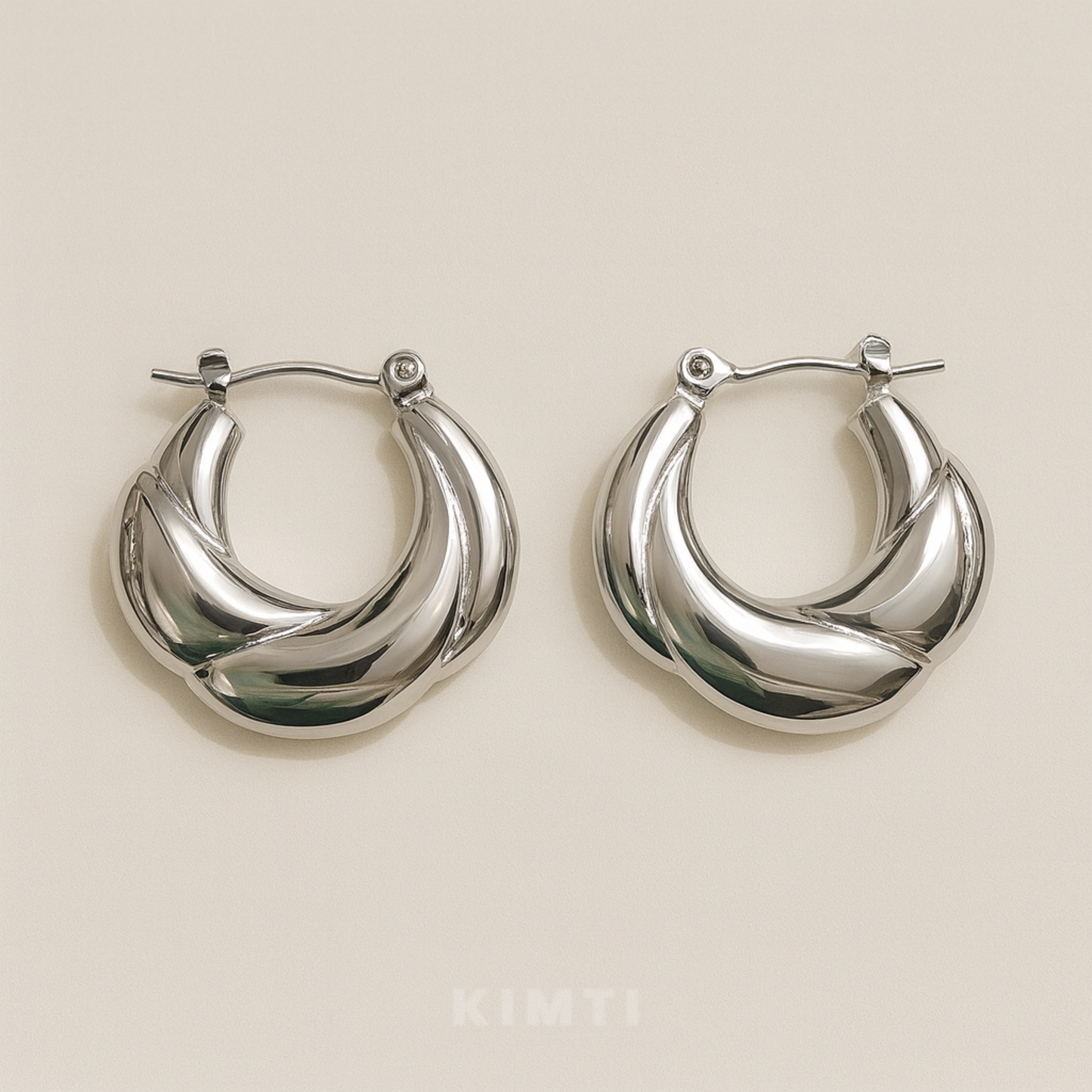 Anti-Tarnish Wave Swirl Round Hoops