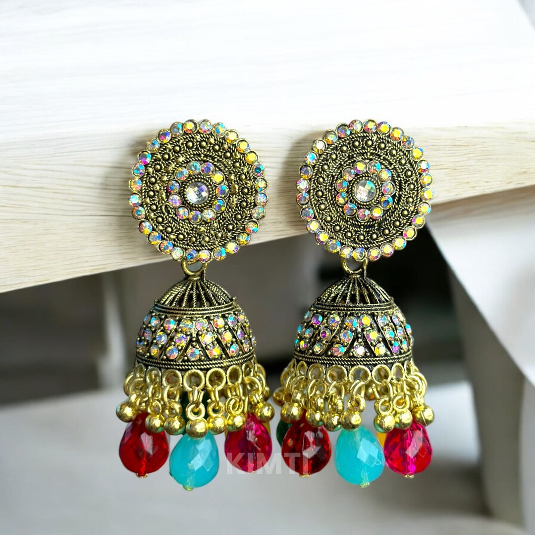 Multi Colour Oxidised Jhumka Earring