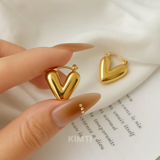 18K Gold Plated Heart Hoops Anti Tarnish Earring