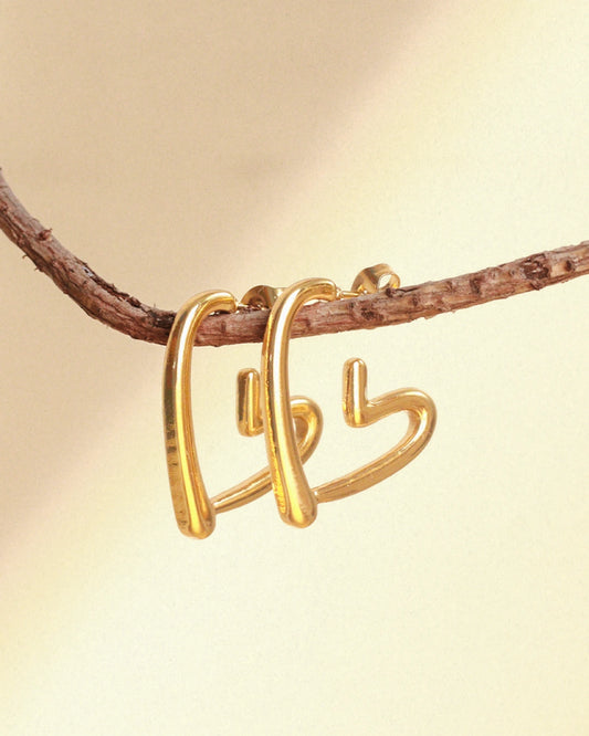 Amorelle 18 K Gold Plated Open Heart Hoops