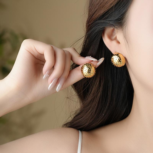 18K Gold Plated Celestia Dimpled Gold Stud Earrings