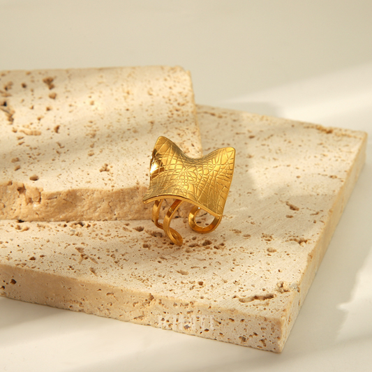 18k Gold Plated Square Crease Anti Tarnish Ring