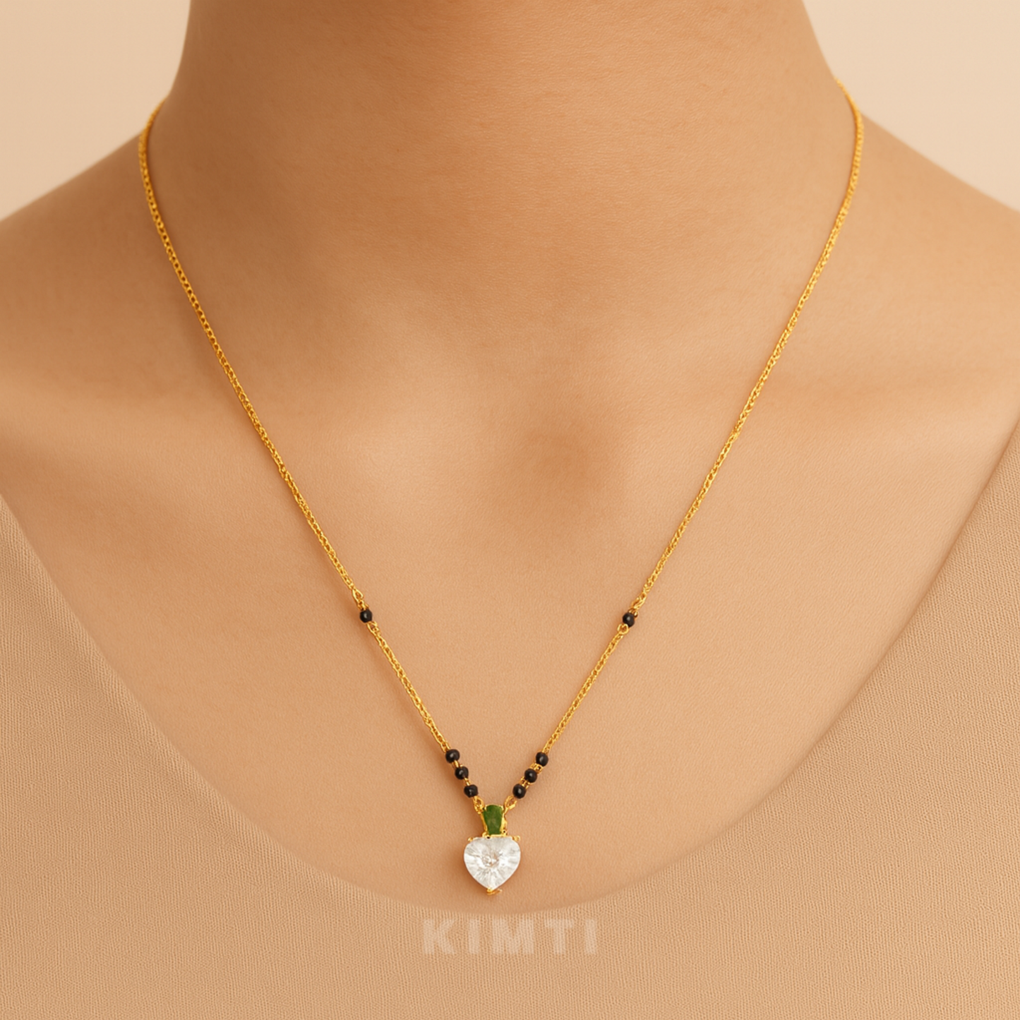 18K Gold Plated Shiny Heart Stone Mangalsutra