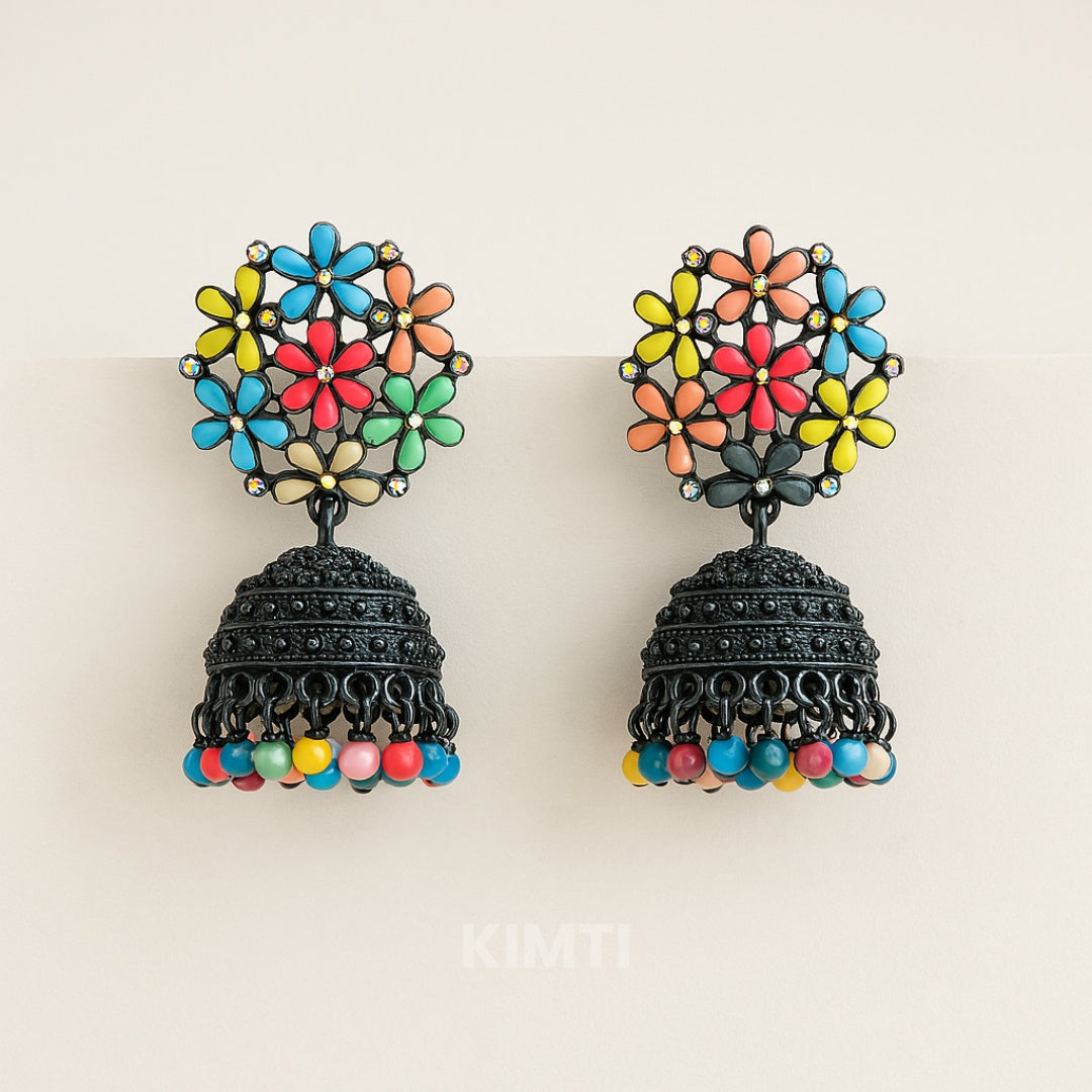 Multi Coloured Oxidised Jhumka Earring