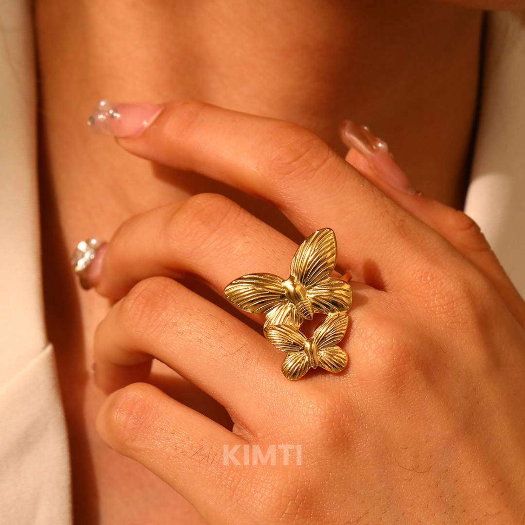 18k Gold Plated Butterfly Anti Tarnish Ring