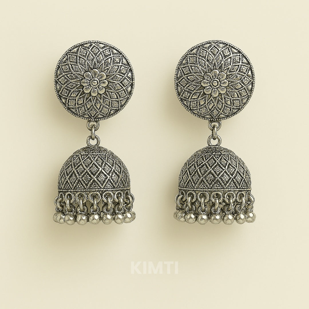 Silver Oxidised Jhumka Earring