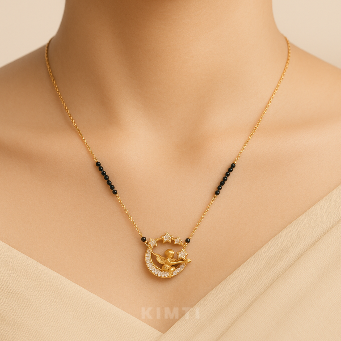 18K Gold Plated Angel on Moon Pendant Mangalsutra