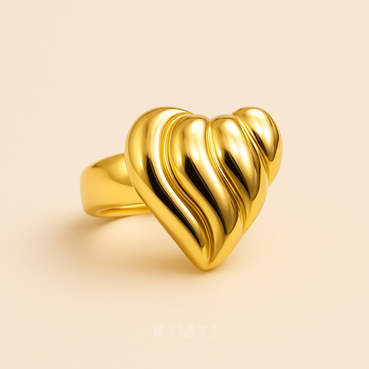 18K Gold-Plated Bold Heart Texture Ring