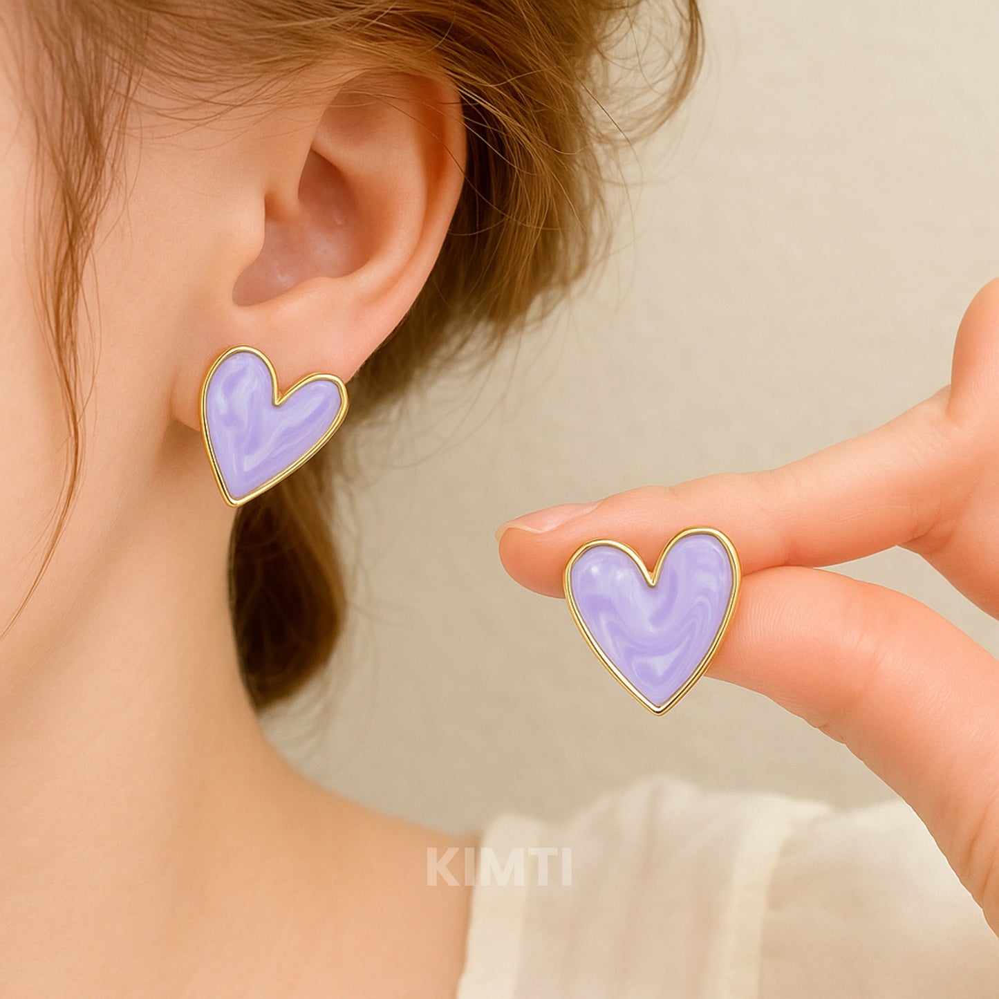 Purple Heart Shape Stud Earring