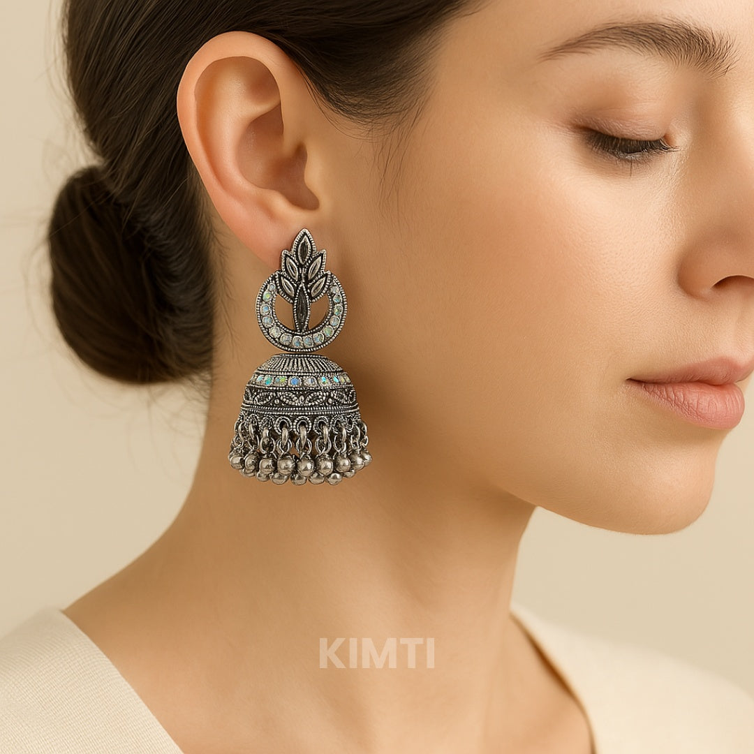Silver Oxidised Jhumka Earring
