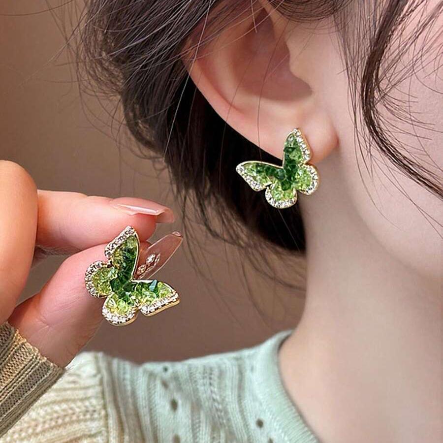 Green Butterfly Golden Stud Earring