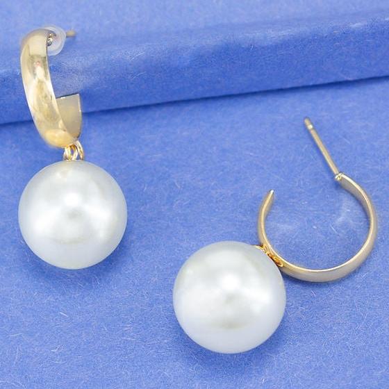Gold Pearl Hoop Earring