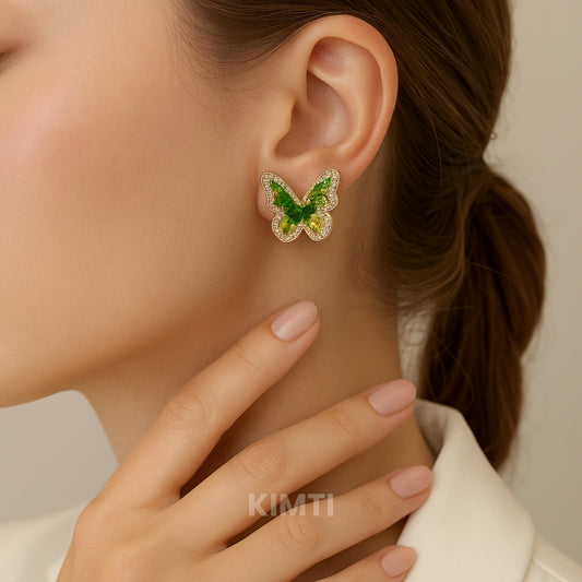 Green Butterfly Golden Stud Earring