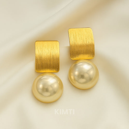 Gold Rectangular Pearl Stud Earring