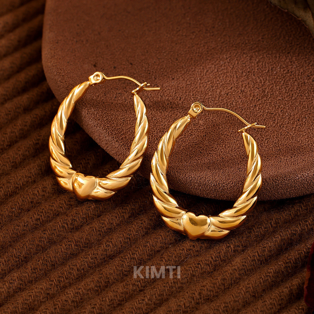 18K Gold Plated Spiral Heart Hoop Anti Tarnish Earring